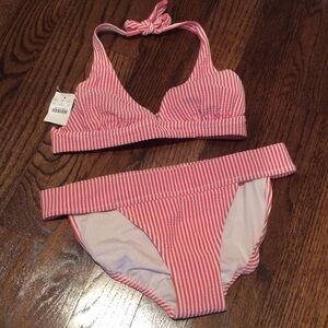 J. Crew Red and White Striped Bikini